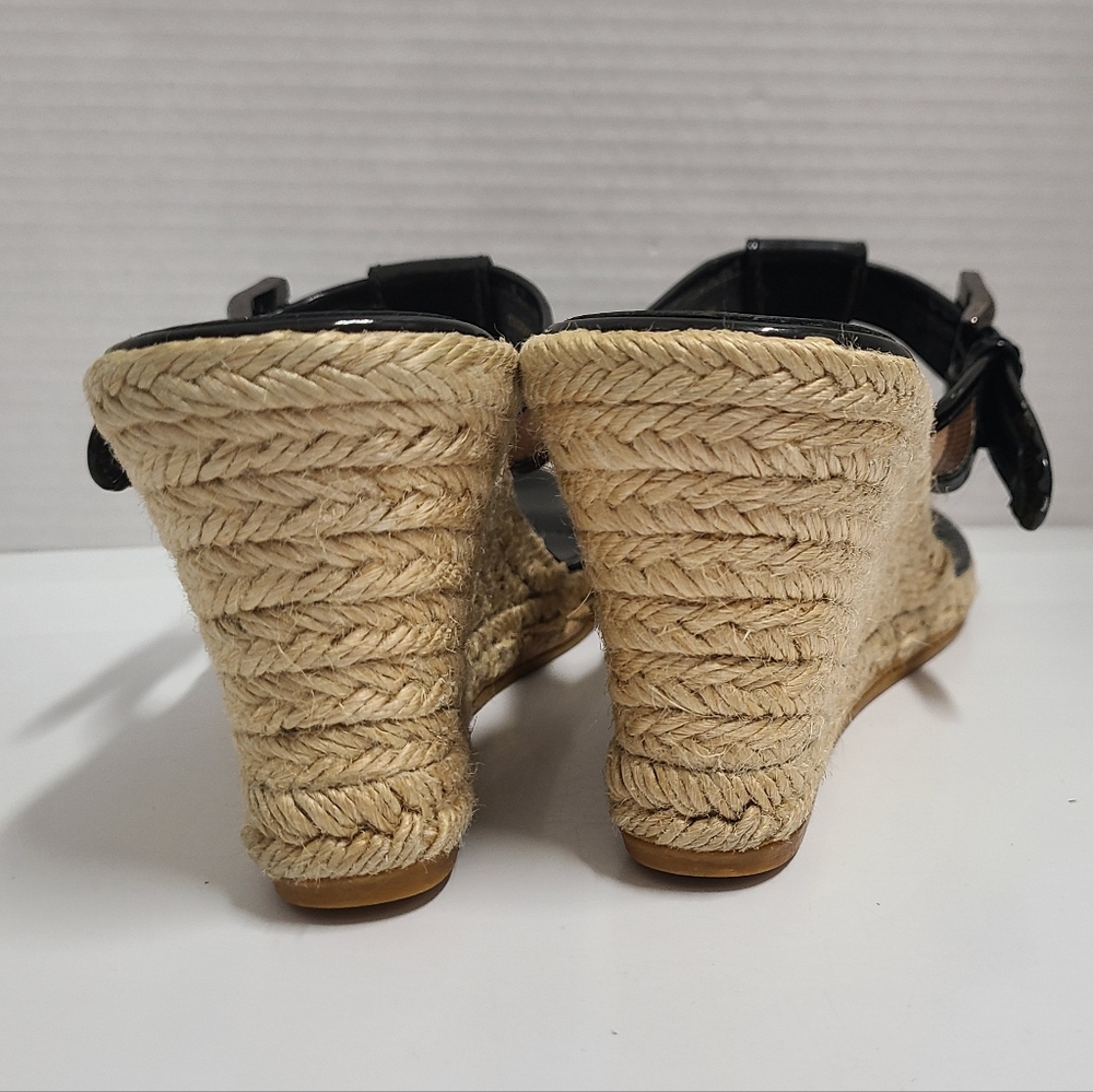 Burberry Vintage Black Patent Nova Check Wedge Thong Sandals with Box Sz 41 US 9 - Picture 9 of 16